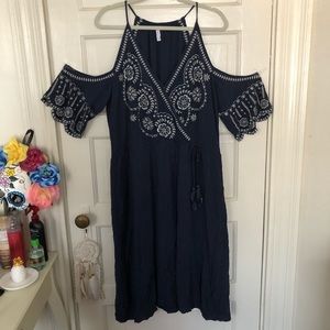Navy Dress with White Embroidery